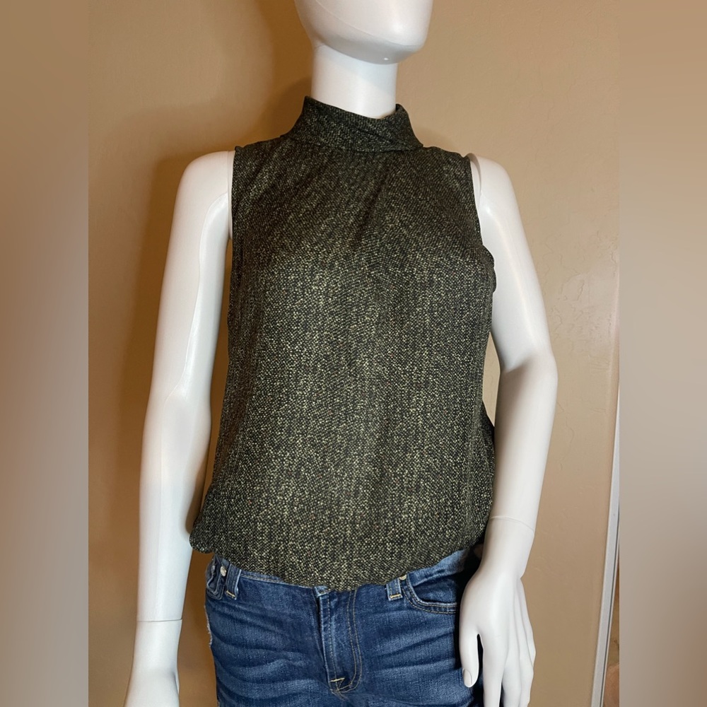 Worth New York Sheer Silk Mock Neck Sleeveless Blouse